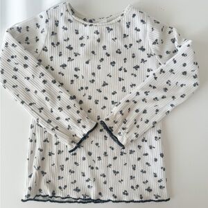 Zara Kids White and Black Floral Long Sleeve Tee